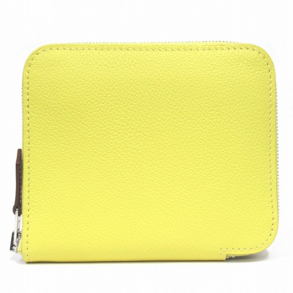 Hermes Azap Silk in Compact Wallet Round Color Leather Silver Lime Orange — view 2