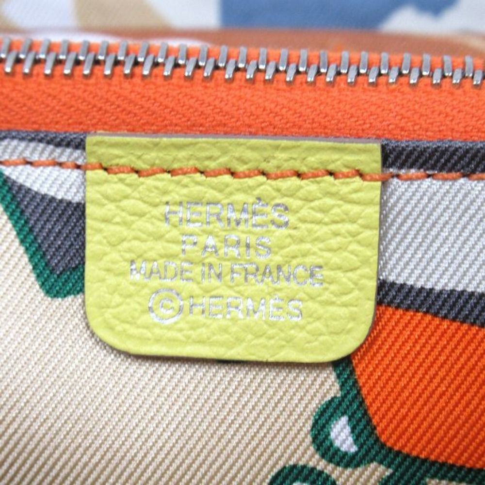 Hermes Azap Silk in Compact Wallet Round Color Leather Silver Lime Orange — view 6