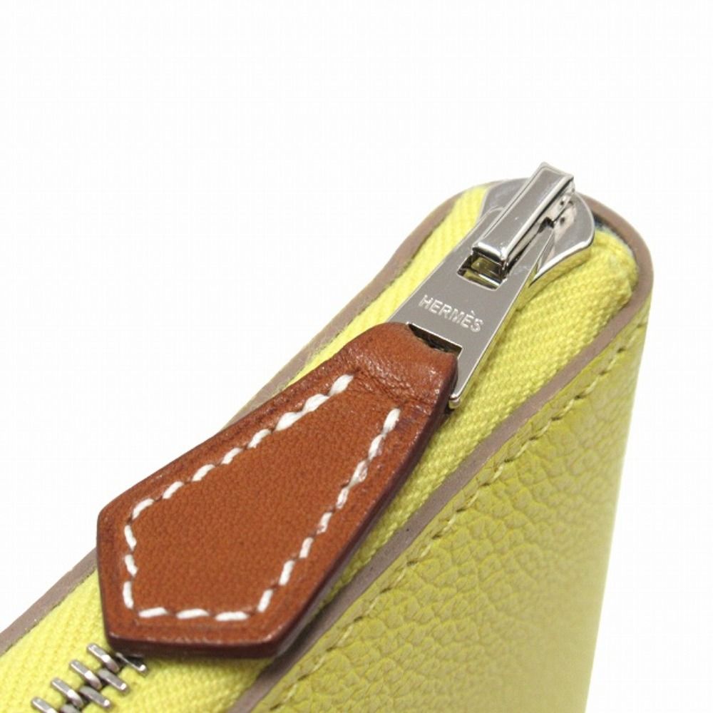 Hermes Azap Silk in Compact Wallet Round Color Leather Silver Lime Orange — view 3