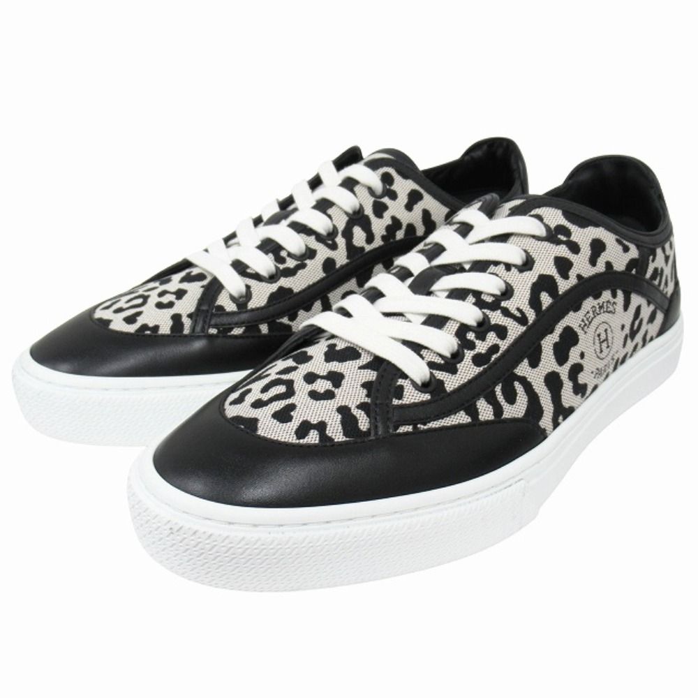 Hermes Get Sneakers Toile H-unprime Leather Stencil Logo Leopard 41 Prue — view 3
