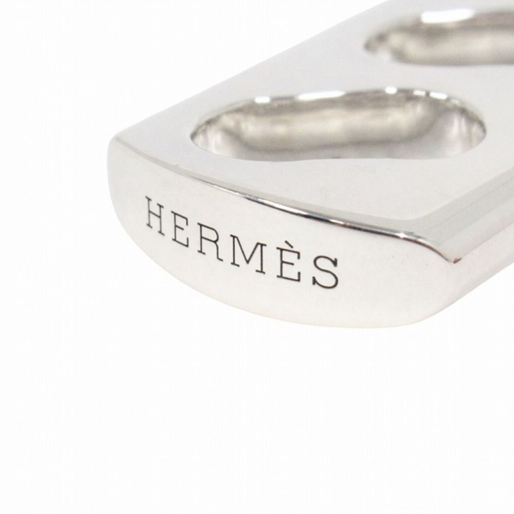 Hermes Polished Key Holder Key Ring Charm Braided Leather Silver Red — view 3