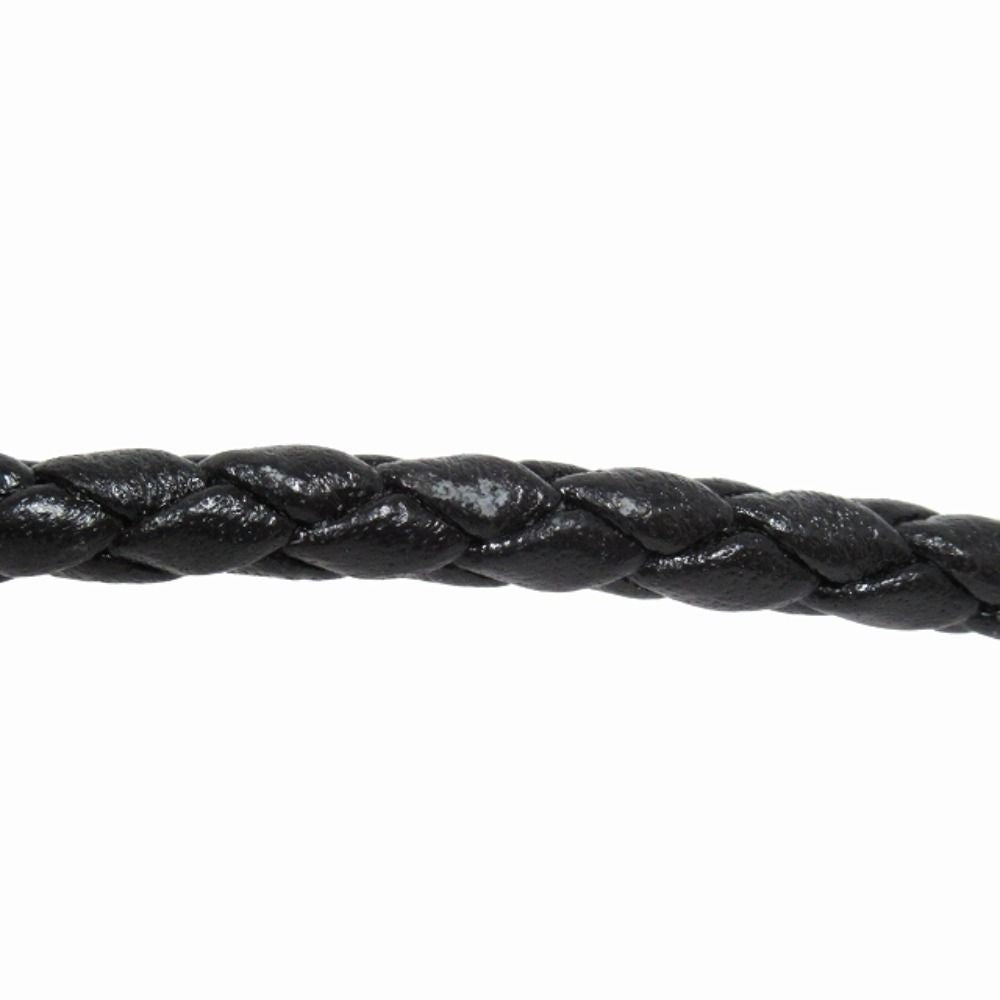 Hermes Polished Key Holder Key Ring Charm Braided Leather Silver Black — view 6