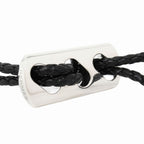 Hermes Polished Key Holder Key Ring Charm Braided Leather Silver Black — view 2