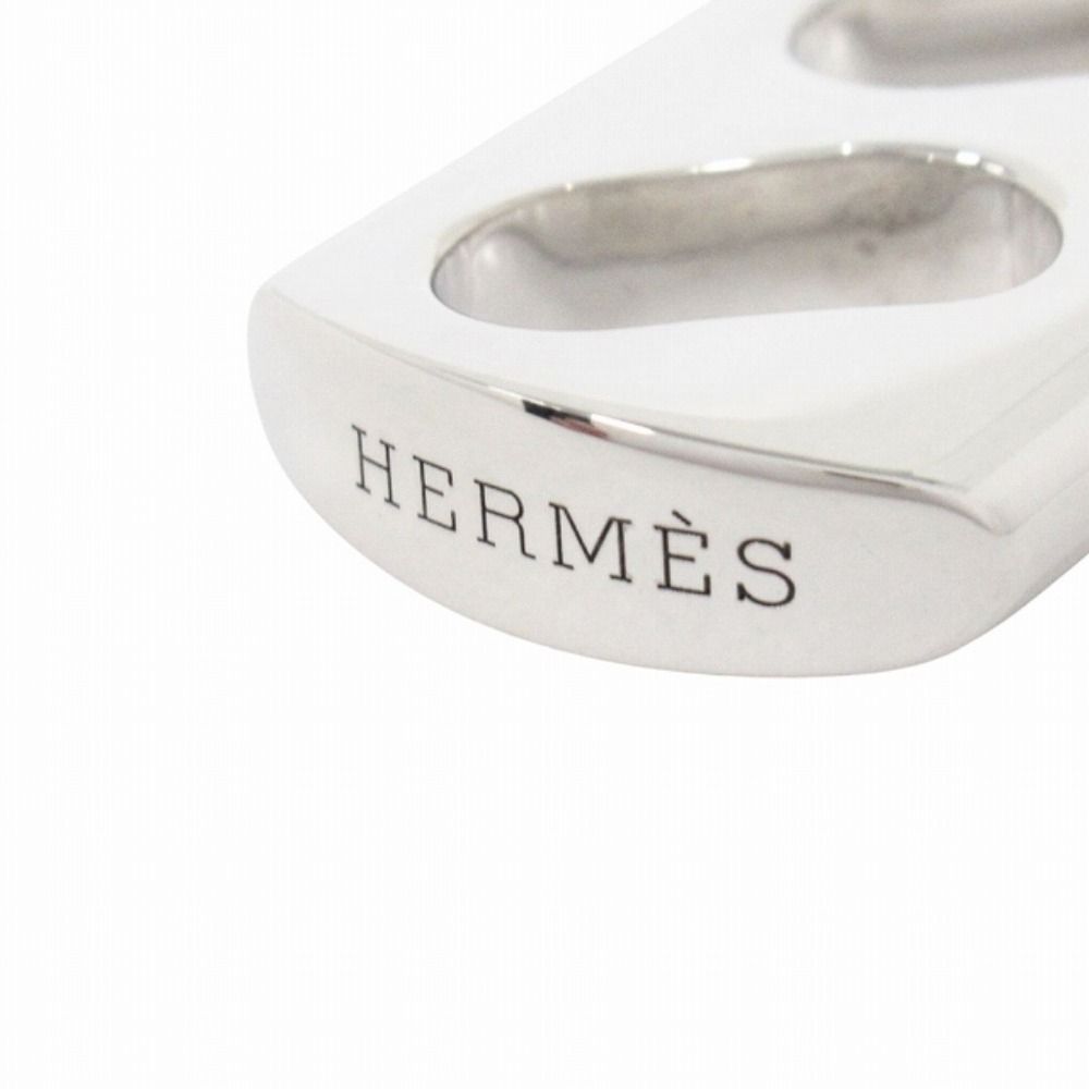 Hermes Polished Key Holder Key Ring Charm Braided Leather Silver Black — view 3