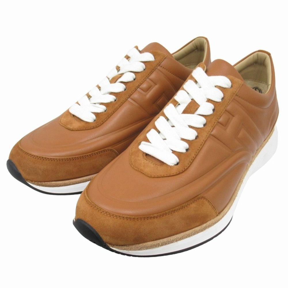 Hermes Easy Leather Sneakers Shoes Calfskin Shepple Velour Logo — view 3