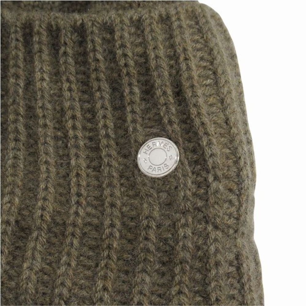 Hermes Frekance Wool Knit Hat Beanie Hat Logo Series M Brown — view 3