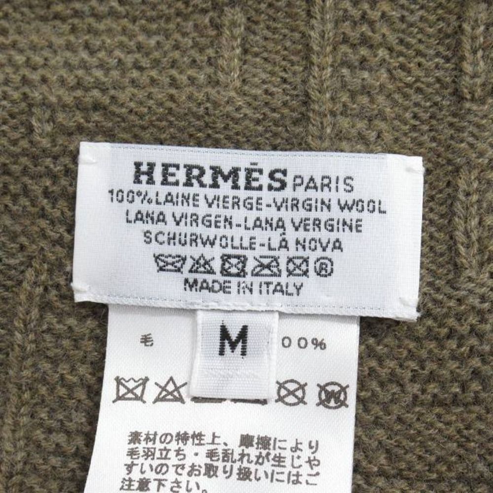 Hermes Frekance Wool Knit Hat Beanie Hat Logo Series M Brown — view 4