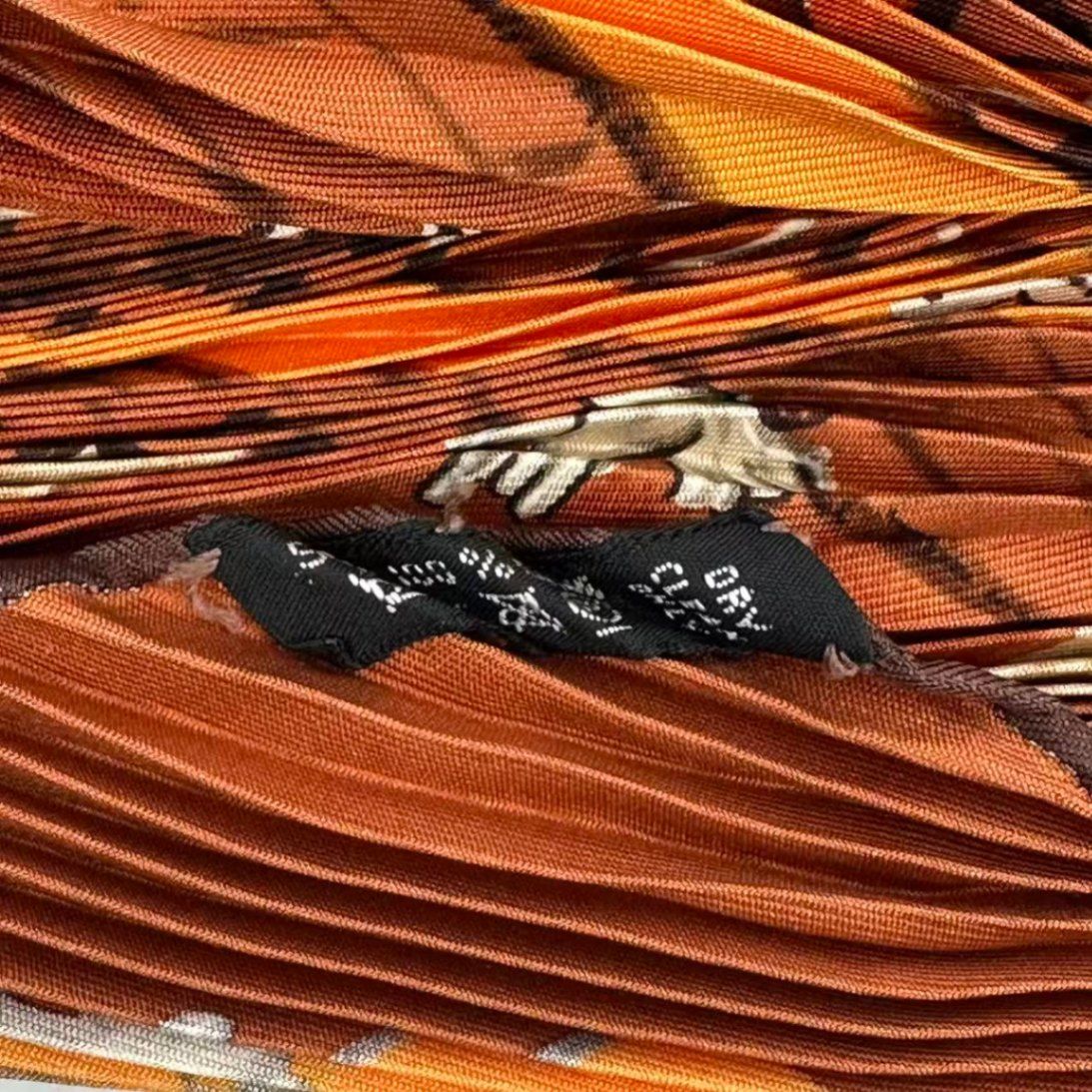 Hermes Pleated Silk Scarf Ecuries Stable Brown — view 6