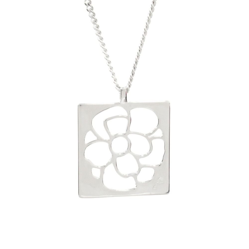 Chanel Polished Camellia Square Plate Necklace Silver — view 2