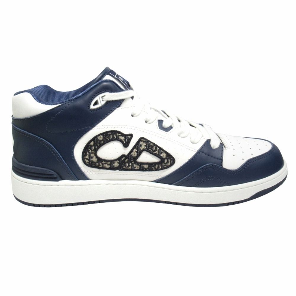 Dior Dribble Mid Top Leather Sneakers CD Logo Blue Jacquard Trotter Shoes — view 2