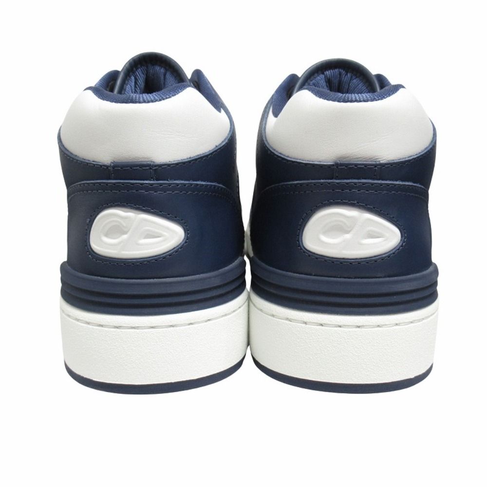 Dior Dribble Mid Top Leather Sneakers CD Logo Blue Jacquard Trotter Shoes — view 6