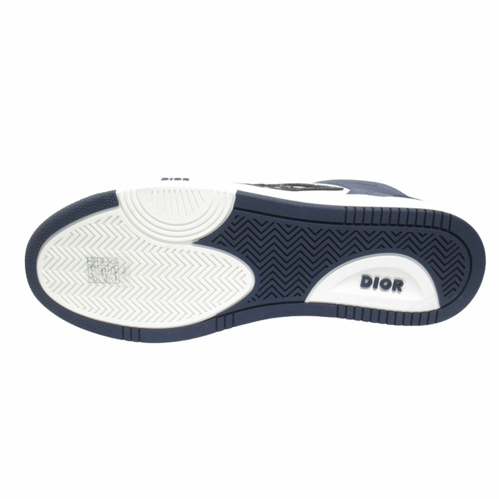 Dior Dribble Mid Top Leather Sneakers CD Logo Blue Jacquard Trotter Shoes — view 4