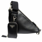 Prada Triangle Leather Shoulder Bag with Mini Pouch Crossbody Logo Black Silver — view 2