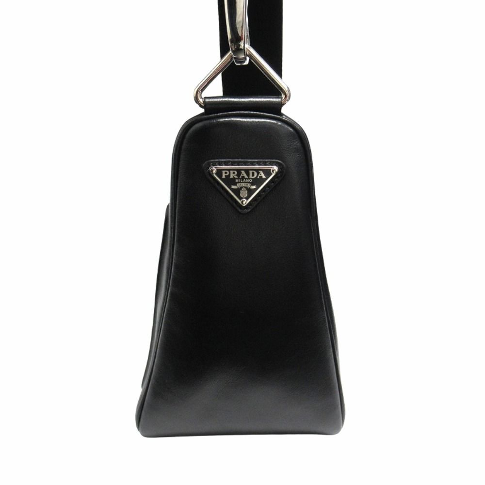 Prada Triangle Leather Shoulder Bag with Mini Pouch Crossbody Logo Black Silver — view 3