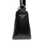 Prada Triangle Leather Shoulder Bag with Mini Pouch Crossbody Logo Black Silver — view 3