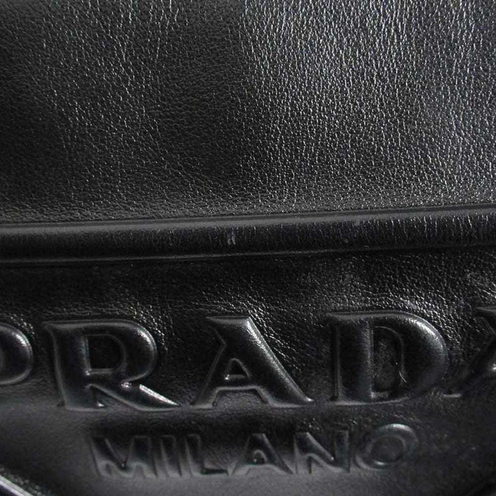 Prada Triangle Leather Shoulder Bag with Mini Pouch Crossbody Logo Black Silver — view 9