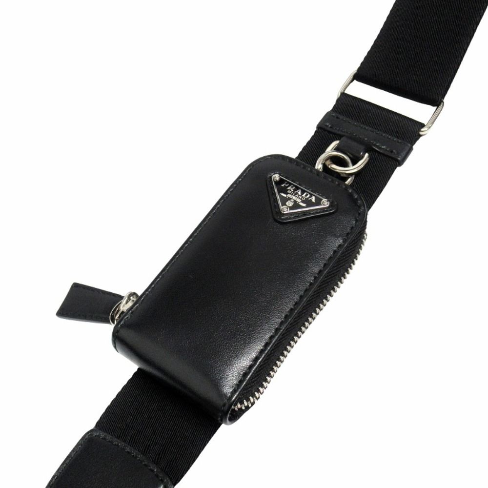 Prada Triangle Leather Shoulder Bag with Mini Pouch Crossbody Logo Black Silver — view 5