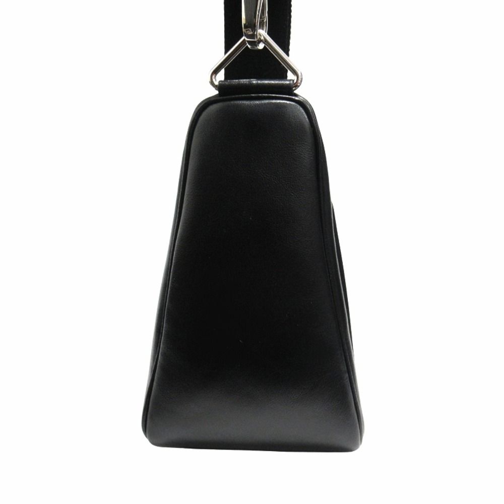 Prada Triangle Leather Shoulder Bag with Mini Pouch Crossbody Logo Black Silver — view 4