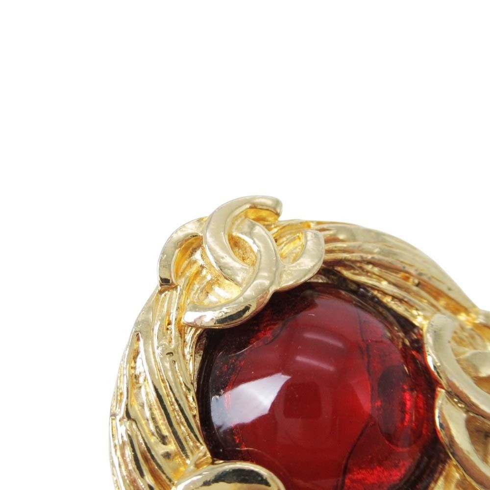 Chanel Vintage CC Logo Gripoix Earrings Costume Gold Red — view 4