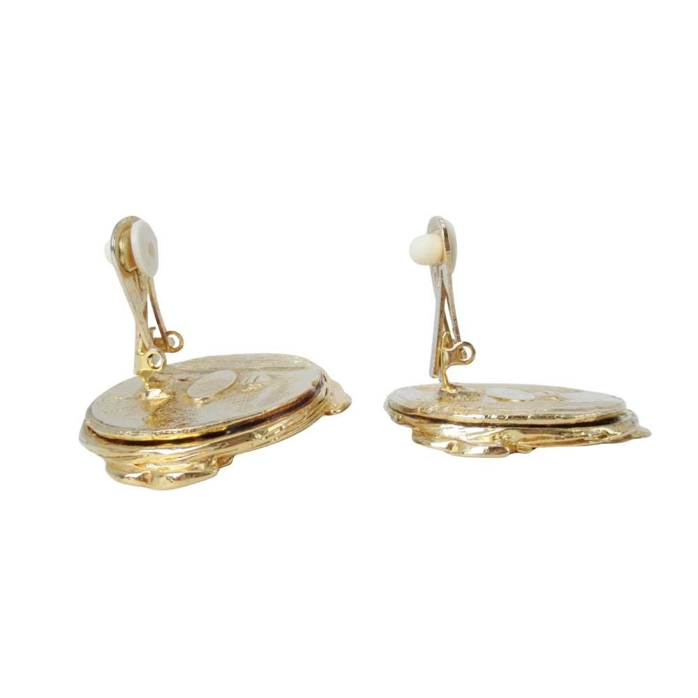 Chanel Vintage CC Logo Gripoix Earrings Costume Gold Red — view 3