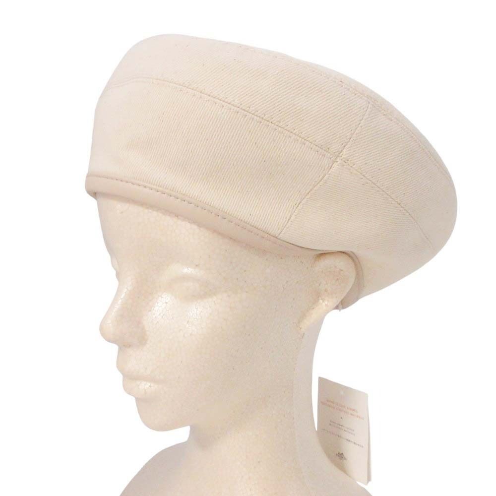 Hermes Gabrielle Beret Denim Leather Trim Series Button Hat 57 cm Ivory Handbag — view 8