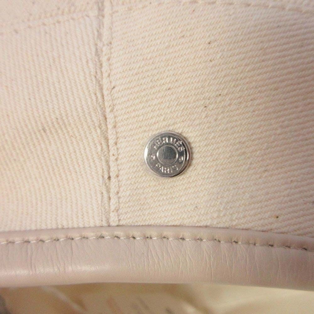 Hermes Gabrielle Beret Denim Leather Trim Series Button Hat 57 cm Ivory Handbag — view 9