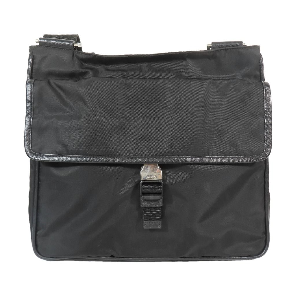 Prada Tessuto Nylon Triangle Logo Plate Messenger Shoulder Bag Purse Black — view 3