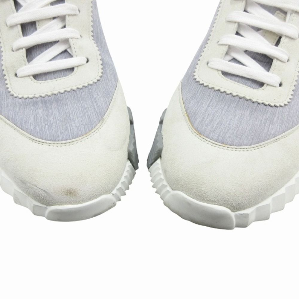 Hermes Bouncing Sneakers Shoes Logo Suede Leather 42) Gray White — view 5