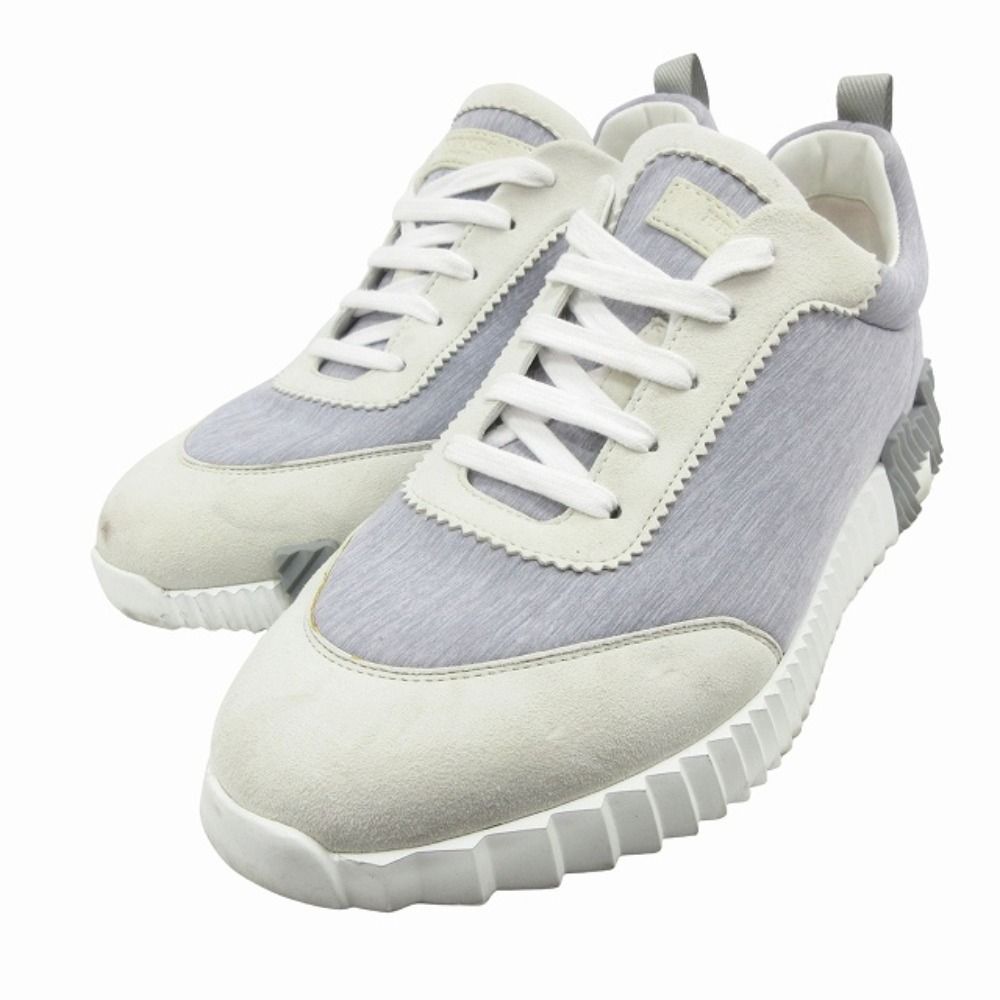 Hermes Bouncing Sneakers Shoes Logo Suede Leather 42) Gray White — view 3
