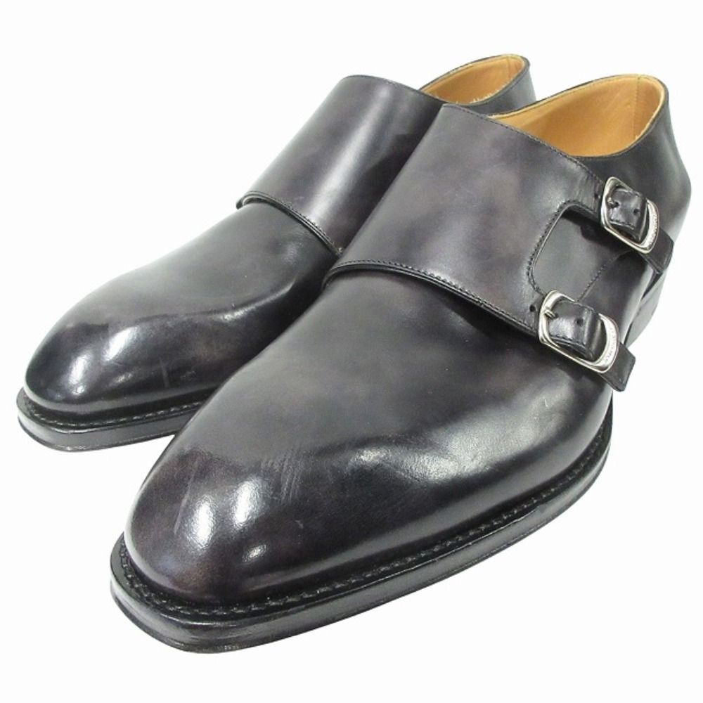 Louis Vuitton Double Monk Strap Dress Business Shoes Leather Silver Black — view 3