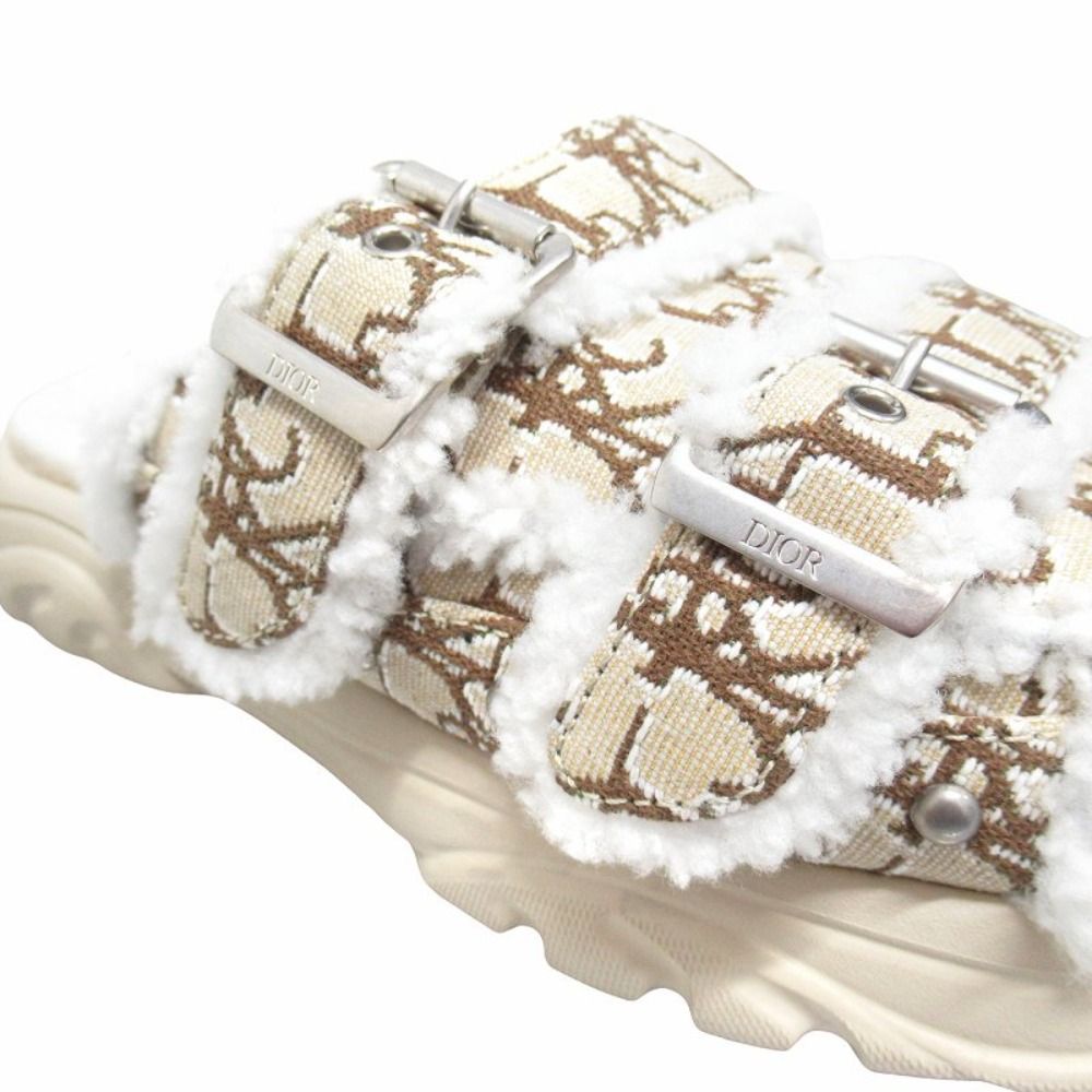 Dior Town Oblique Jacquard Shearling Sandals Shoes Trotter 40 Beige Brown — view 6