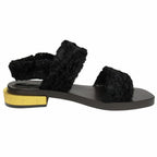 Gucci Faux Fur Sandals Boa Shoes Metal Heels Back Velcro 37.5 Black — view 2