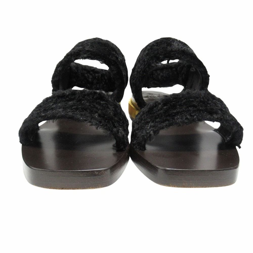 Gucci Faux Fur Sandals Boa Shoes Metal Heels Back Velcro 37.5 Black — view 5