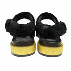 Gucci Faux Fur Sandals Boa Shoes Metal Heels Back Velcro 37.5 Black — view 4