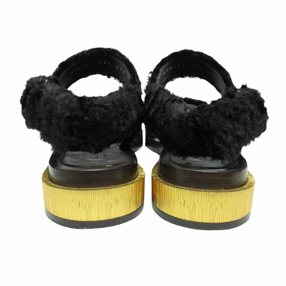 Gucci Faux Fur Sandals Boa Shoes Metal Heels Back Velcro 37.5 Black — view 4