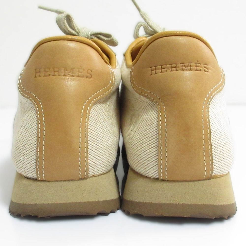Hermes Quick Leather Canvas Sneakers 35 Camel — view 5