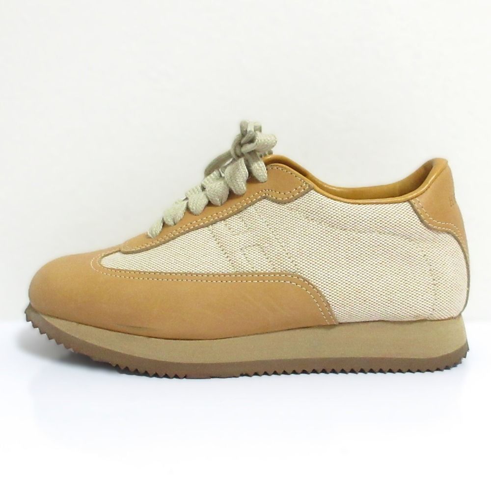 Hermes Quick Leather Canvas Sneakers 35 Camel — view 2