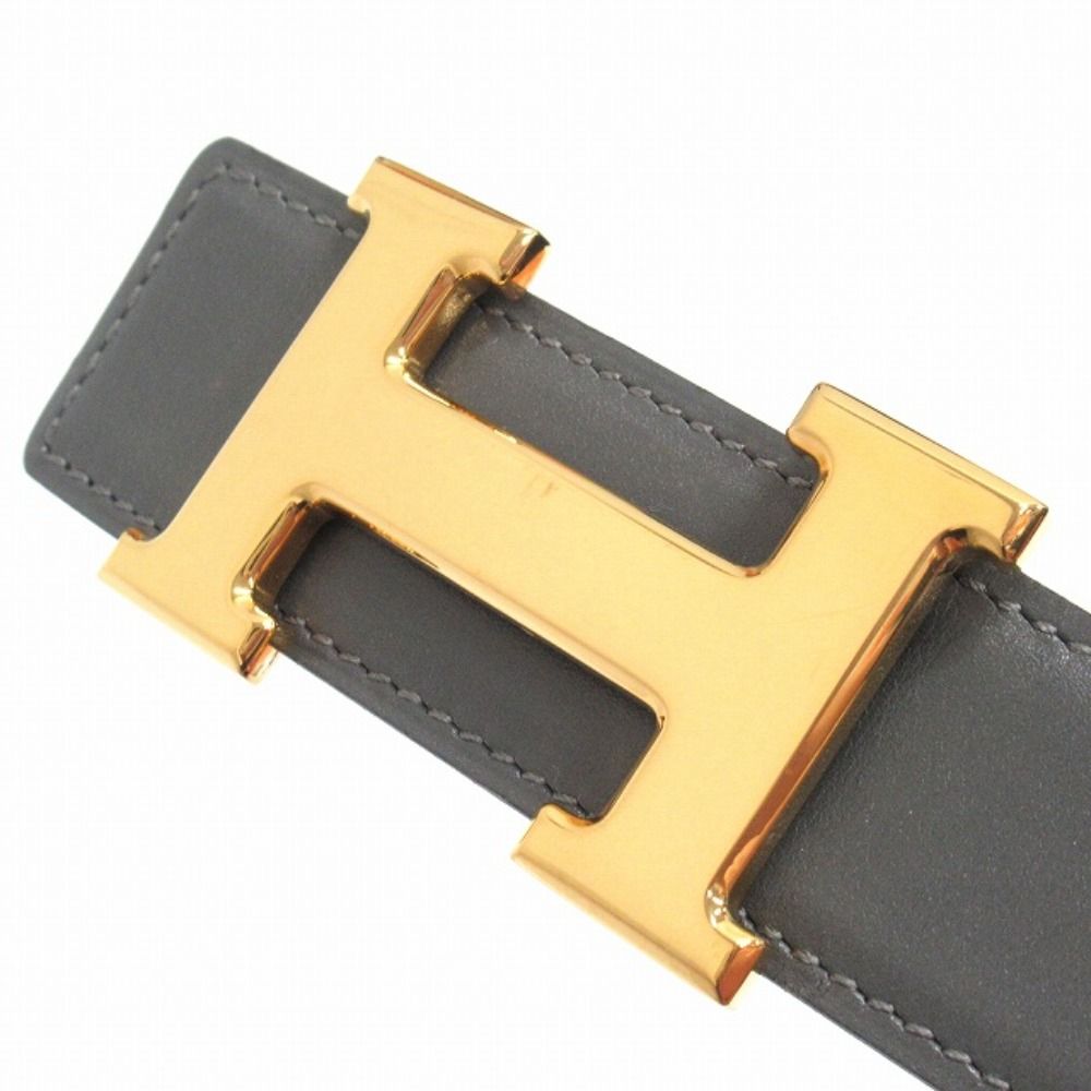 Hermes Buckle Reversible Belt Leather Constance Gold Vintage 70 cm Gray Black — view 7