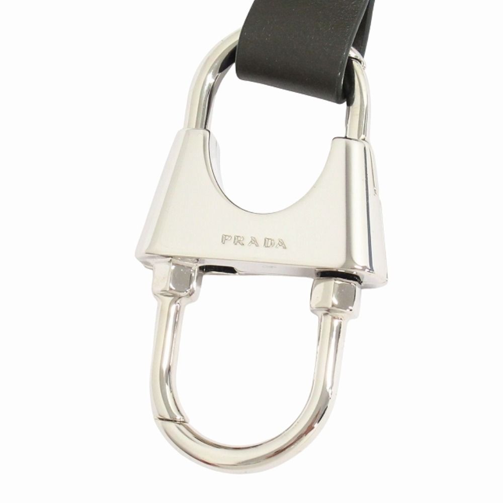 Prada Cow Leather Key Holder Key Strap Carabiner Khaki — view 3