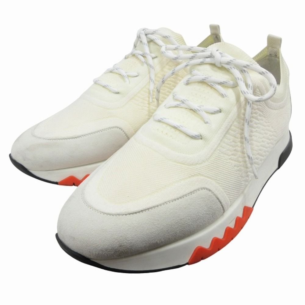 Hermes Addict Knit Sneakers Shoes Low Cut 43 White Orange — view 3