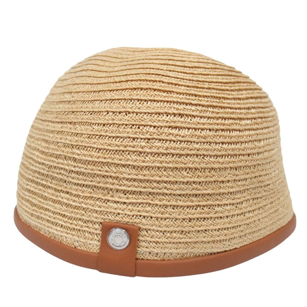 Hermes Garance Hemp Leather Cap Hat Series Logo 57 Natural — view 3