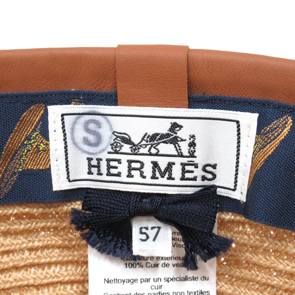 Hermes Garance Hemp Leather Cap Hat Series Logo 57 Natural — view 7