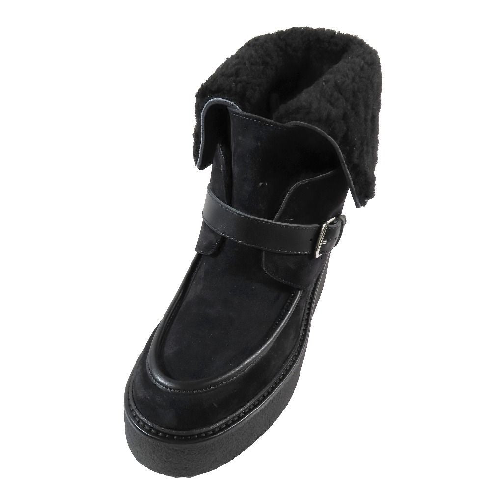 Hermes Vovelore Shearling Boots Platform 2-Way Shoes 36 Black — view 4