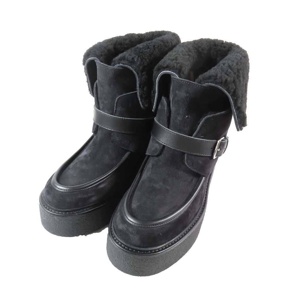 Hermes Vovelore Shearling Boots Platform 2-Way Shoes 36 Black — view 3