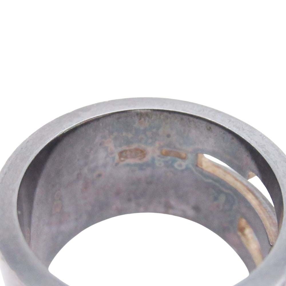 Gucci Black Coating Wide Ring 925 Cutout Logo Silver — view 6