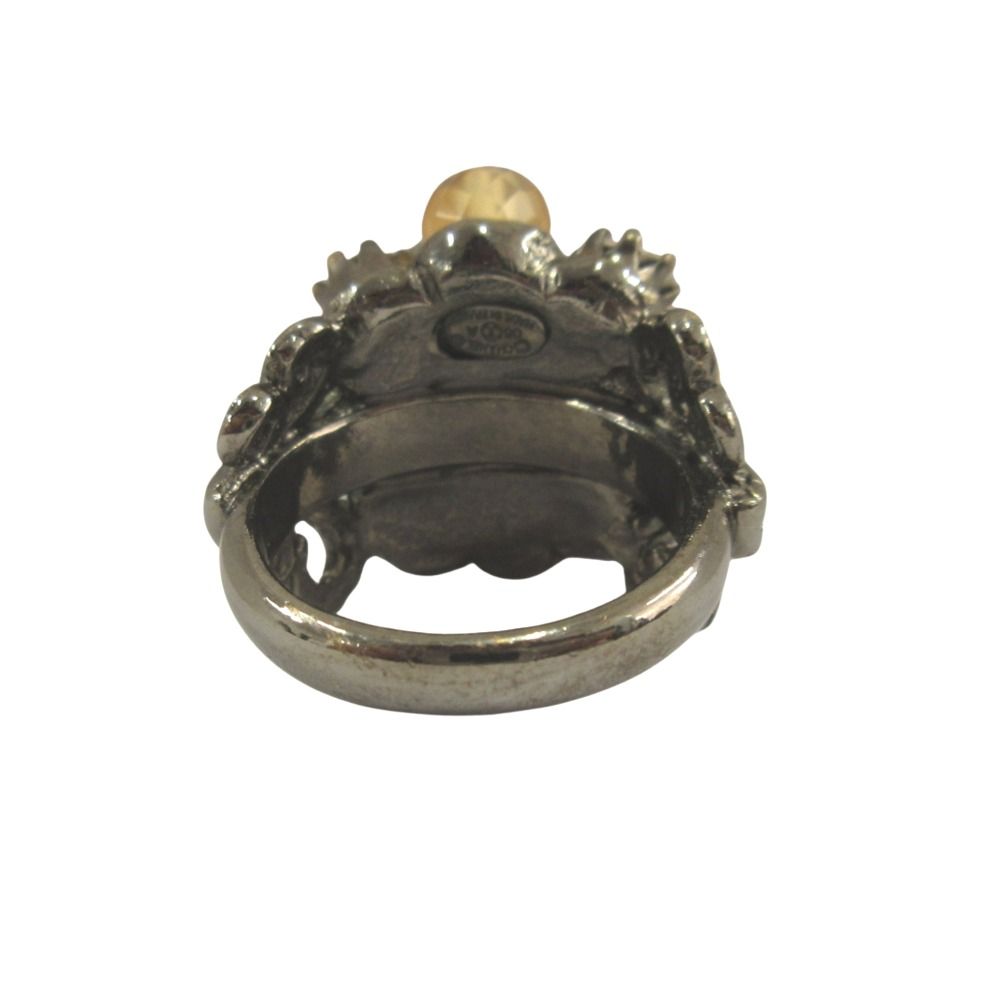 Chanel Flower Rhinestone Ring CC Logo Visual Vintage Gunmetal — view 4