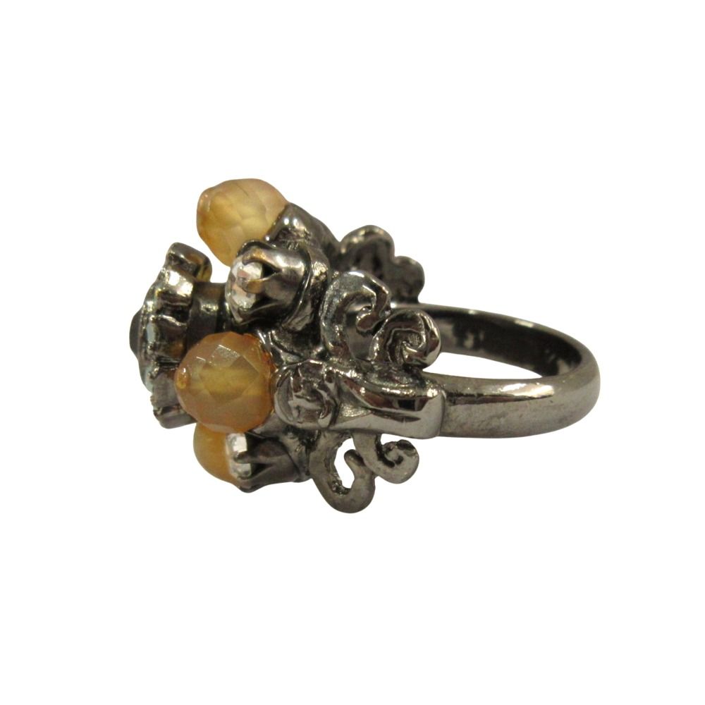 Chanel Flower Rhinestone Ring CC Logo Visual Vintage Gunmetal — view 3