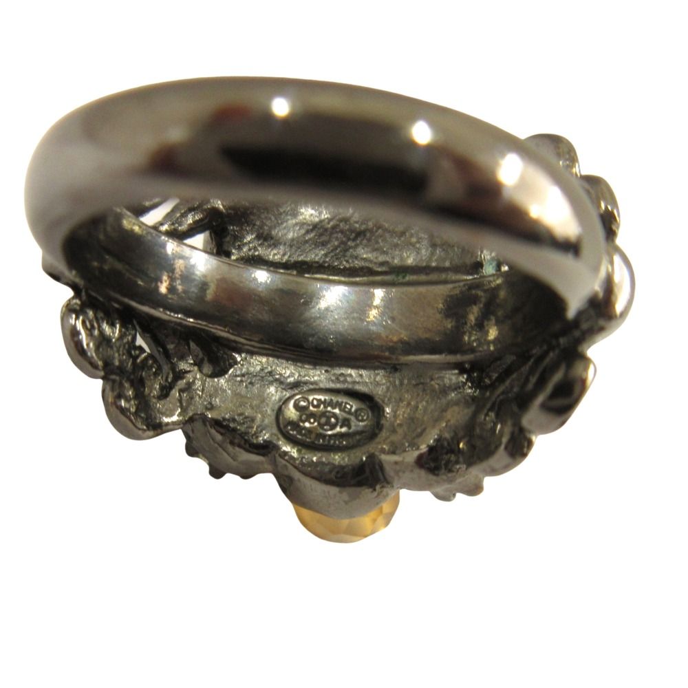 Chanel Flower Rhinestone Ring CC Logo Visual Vintage Gunmetal — view 6