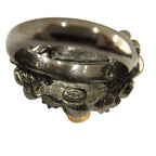 Chanel Flower Rhinestone Ring CC Logo Visual Vintage Gunmetal — view 6