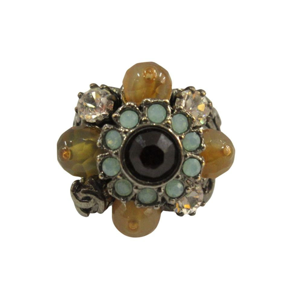 Chanel Flower Rhinestone Ring CC Logo Visual Vintage Gunmetal — view 2